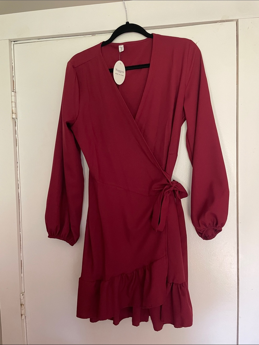 Women’s Long Sleeve Wrap Dress in Deep Berry